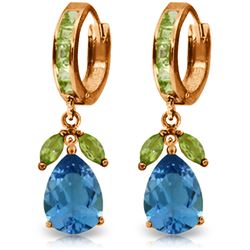 Genuine 14.3 ctw Blue Topaz & Peridot Earrings Jewelry 14KT Rose Gold - REF-82T9A