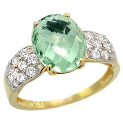 Natural 2.75 ctw green-amethyst & Diamond Engagement Ring 14K Yellow Gold - REF-58A4V