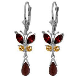 Genuine 2.74 ctw Garnet & Citrine Earrings Jewelry 14KT White Gold - REF-42F6Z