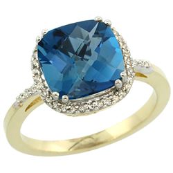 Natural 4.11 ctw London-blue-topaz & Diamond Engagement Ring 10K Yellow Gold - REF-35K5R