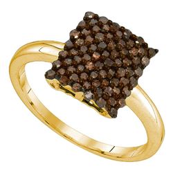 0.50 CTW Cognac-brown Color Diamond Rectangle Cluster Ring 10KT Yellow Gold - REF-19F4N