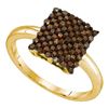 Image 1 : 0.50 CTW Cognac-brown Color Diamond Rectangle Cluster Ring 10KT Yellow Gold - REF-19F4N