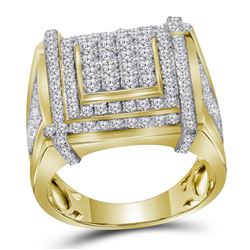 2.7 CTW Mens Diamond Square Cluster Ring 10KT Yellow Gold - REF-179F9N