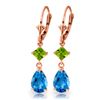 Genuine 4.5 ctw Blue Topaz & Peridot Earrings Jewelry 14KT Rose Gold - REF-41X4M