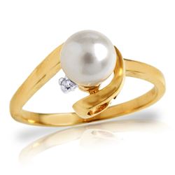 Genuine 1.01 ctw Pearl & Diamond Ring Jewelry 14KT Yellow Gold - REF-38R2P