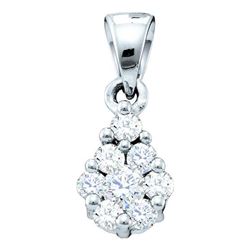 0.17 CTW Diamond Flower Cluster Pendant 14KT White Gold - REF-19M4H