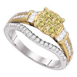 0.99 CTW Yellow Diamond Cluster Bridal Engagement Ring 14KT White Gold - REF-119F9N