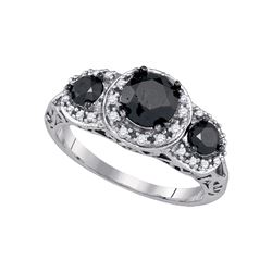 2 CTW Black Color Diamond 3-stone Bridal Ring 10KT White Gold - REF-59H9M