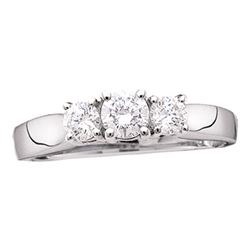 1.5 CTW Diamond 3-stone Bridal Engagement Ring 14KT White Gold - REF-202K5W