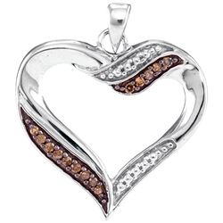 0.10 CTW Cognac-brown Color Diamond Heart Pendant 10KT White Gold - REF-14X9Y