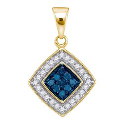 0.25 CTW Blue Color Diamond Diagonal Square Pendant 10KT Yellow Gold - REF-14M9H