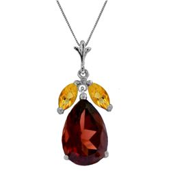 Genuine 6.5 ctw Garnet & Citrine Necklace Jewelry 14KT White Gold - REF-42A2K