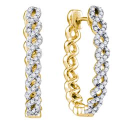 0.50 CTW Diamond Woven Hoop Earrings 10KT Yellow Gold - REF-59N9F