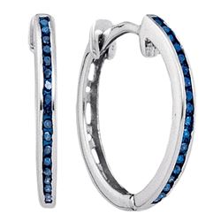 0.10 CTW Blue Color Diamond Slender Unique Hoop Earrings 10KT White Gold - REF-12W2K