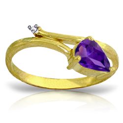 Genuine 0.83 ctw Amethyst & Diamond Ring Jewelry 14KT Yellow Gold - REF-40W5Y