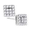 Image 1 : 0.30 CTW Diamond Square Cluster Earrings 10KT White Gold - REF-19H4M