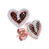 0.20 CTW Red Color Diamond Heart Love Screwback Earrings 10KT Rose Gold - REF-22H4M