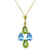 Genuine 1.50 ctw Blue Topaz & Peridot Necklace Jewelry 14KT Yellow Gold - REF-20F4Z
