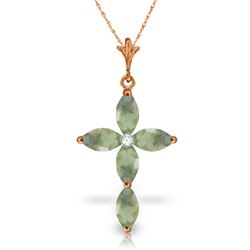 Genuine 1.10 ctw Green Amethyst & Diamond Necklace Jewelry 14KT Rose Gold - REF-30P3H