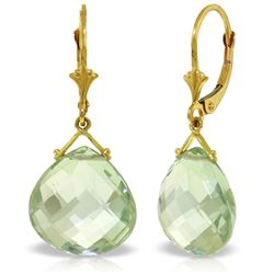 Genuine 17 ctw Green Amethyst Earrings Jewelry 14KT Yellow Gold - REF-38N2R