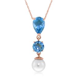 Genuine 5.25 ctw Blue Topaz & Pearl Necklace Jewelry 14KT Rose Gold - REF-25T9A