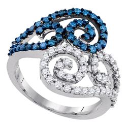 1 CTW Blue Color Diamond Swirl Ring 10KT White Gold - REF-67F4N