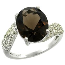 Natural 6.45 ctw smoky-topaz & Diamond Engagement Ring 14K White Gold - REF-54F3N