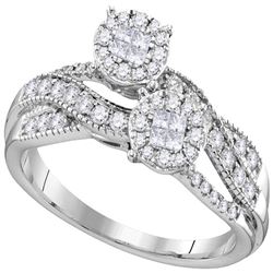 0.50 CTW Princess Diamond Soleil Cluster Bridal Engagement Ring 14KT White Gold - REF-67F4N