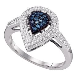 0.25 CTW Blue Color Diamond Teardrop Cluster Ring 14KT White Gold - REF-37N5F