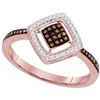 Image 1 : 0.18 CTW Red Color Diamond Diagonal Square Cluster Ring 10KT Rose Gold - REF-25M4H