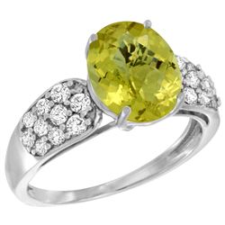 Natural 2.75 ctw lemon-quartz & Diamond Engagement Ring 14K White Gold - REF-57X7A