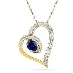 0.76 CTW Oval Created Blue Sapphire Heart Outline Pendant 10KT Yellow Gold - REF-19N4F