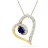 0.76 CTW Oval Created Blue Sapphire Heart Outline Pendant 10KT Yellow Gold - REF-19N4F