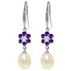 Genuine 9.01 ctw Amethyst, Pearl & Diamond Earrings Jewelry 14KT White Gold - REF-44M3T