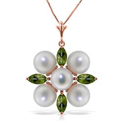 Genuine 6.3 ctw Peridot & Pearl Necklace Jewelry 14KT Rose Gold - REF-59Y2F