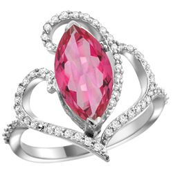 Natural 3.33 ctw Pink-topaz & Diamond Engagement Ring 14K White Gold - REF-77G5M