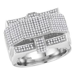 1 CTW Mens Diamond Rectangle Arched Cluster Ring 10KT White Gold - REF-87N2F