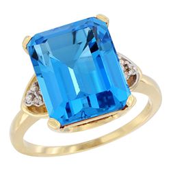 Natural 5.44 ctw swiss-blue-topaz & Diamond Engagement Ring 10K Yellow Gold - REF-32A2V