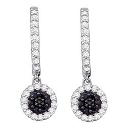 0.50 CTW Black Color Diamond Hoop Flower Dangle Earrings 10KT White Gold - REF-34X4Y