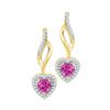 Image 1 : 0.76 CTW Created Amethyst Heart Drop Earrings 10KT Yellow Gold - REF-18W2K