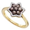 Image 1 : 0.50 CTW Cognac-brown Color Diamond Cluster Ring 10KT Yellow Gold - REF-30M2H