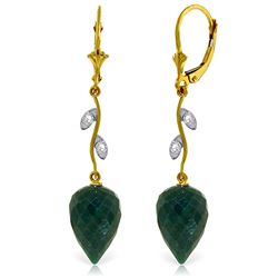 Genuine 25.72 ctw Green Sapphire Corundum & Diamond Earrings Jewelry 14KT Yellow Gold - REF-53P4H