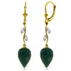 Genuine 25.72 ctw Green Sapphire Corundum & Diamond Earrings Jewelry 14KT Yellow Gold - REF-53P4H