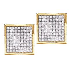 0.45 CTW Pave-set Diamond Square Cluster Earrings 14KT Yellow Gold - REF-30K2W