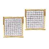 Image 1 : 0.45 CTW Pave-set Diamond Square Cluster Earrings 14KT Yellow Gold - REF-30K2W