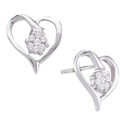 0.15 CTW Diamond Cluster Heart Screwback Earrings 10KT White Gold - REF-22Y4X