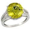 Natural 5.34 ctw Lemon-quartz & Diamond Engagement Ring 10K White Gold - REF-33A7V