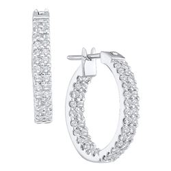 1 CTW Diamond Hoop Earrings 10KT White Gold - REF-82W4K