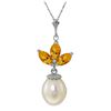 Genuine 4.75 ctw Citrine & Pearl Necklace Jewelry 14KT White Gold - REF-24A3K