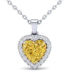 1 CTW Citrine & Micro Pave VS/SI Diamond Heart Necklace Halo 14K White Gold - REF-28F4N - 21336